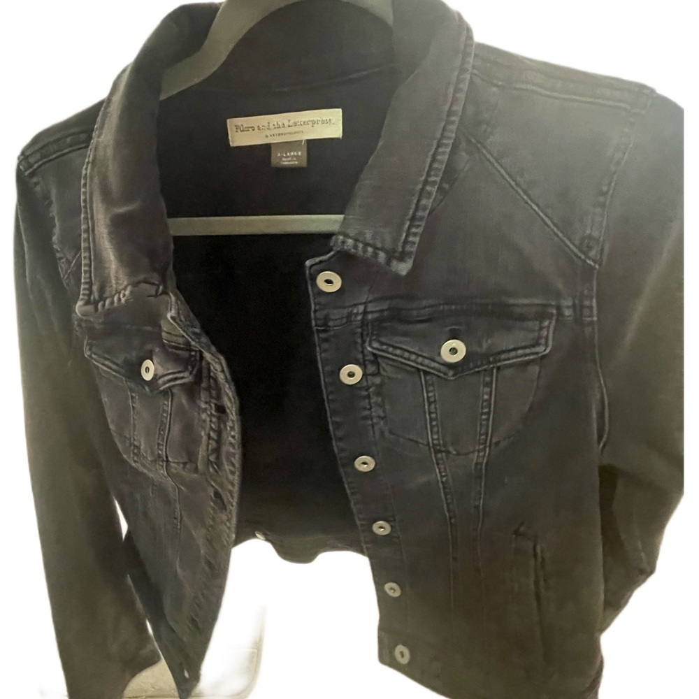 Anthropologie cropped black denim jacket, XL